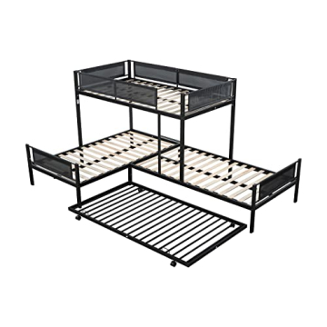 Sturdy Triple Bunk Bed with Trundle for Kids Space