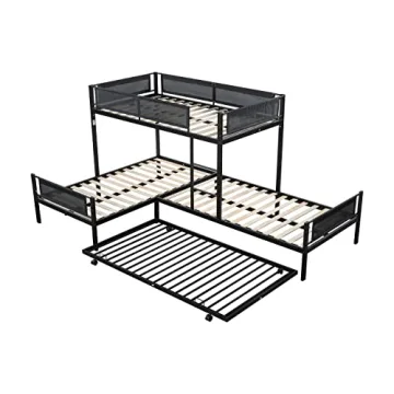 Sturdy Triple Bunk Bed with Trundle for Kids Space