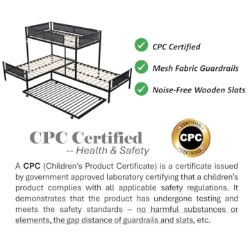 Sturdy Triple Bunk Bed with Trundle for Kids Space