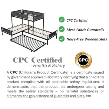 Sturdy Triple Bunk Bed with Trundle for Kids Space