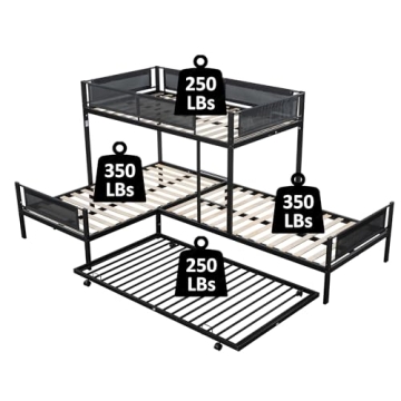 Sturdy Triple Bunk Bed with Trundle for Kids Space