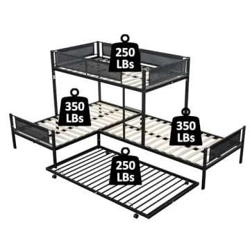 Sturdy Triple Bunk Bed with Trundle for Kids Space