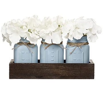 Mkono Rustic Mason Jar Centerpiece with Artificial Flowers - Farmhouse Decor