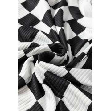 Women 2 Piece Outfits Casual Checkered Half Sleeve Pullover Top and Wide Leg Pants Matching Lounge Set Tracksuit Black L