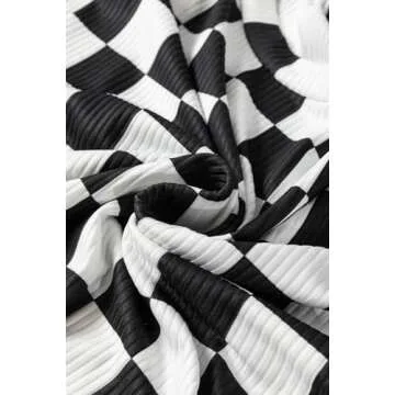 Women 2 Piece Outfits Casual Checkered Half Sleeve Pullover Top and Wide Leg Pants Matching Lounge Set Tracksuit Black L