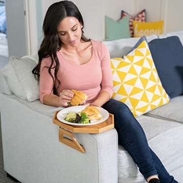 Stable Foldable Bamboo Couch Arm Table for Small Spaces