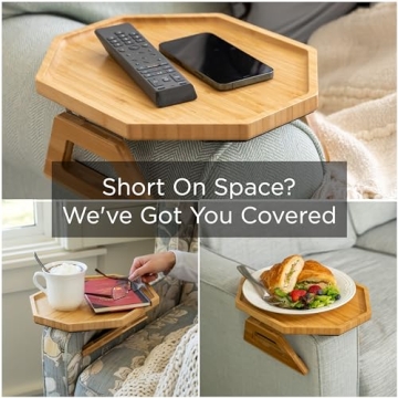 Stable Foldable Bamboo Couch Arm Table for Small Spaces