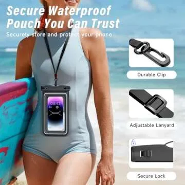 Waterproof Phone Pouch - 2 Pack IP68 Floating Waterproof Phone Case, Dry Bag Beach Cruise Essentials 2025 with Adjustable Lanyard for iPhone 16 Pro Max / 15 Pro / Galaxy S24 S23 (Black and White)