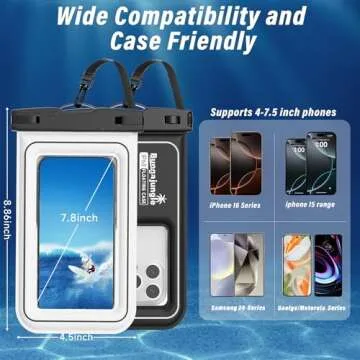 Waterproof Phone Pouch - 2 Pack IP68 Floating Waterproof Phone Case, Dry Bag Beach Cruise Essentials 2025 with Adjustable Lanyard for iPhone 16 Pro Max / 15 Pro / Galaxy S24 S23 (Black and White)