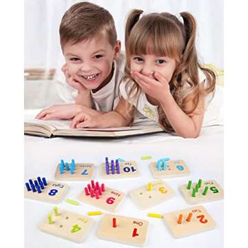 MIKNEKE Montessori Counting Peg Board for Kids Educational Fun