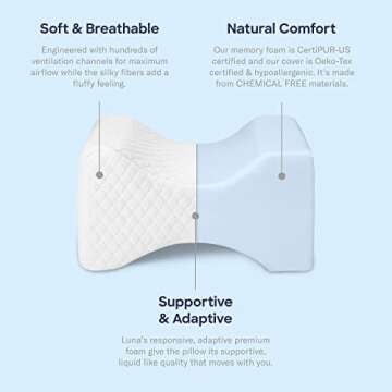 Luna Orthopedic Knee Pillow | Memory Foam-Side Sleeper Pillow for Hip Pain & Lower Back Pain Relief ...