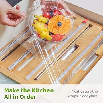 GEVLOX Bamboo Foil and Plastic Wrap Organizer - 3 in 1