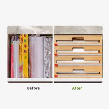 GEVLOX Bamboo Foil and Plastic Wrap Organizer - 3 in 1
