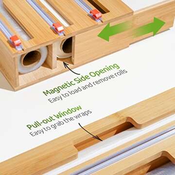GEVLOX Bamboo Foil and Plastic Wrap Organizer - 3 in 1