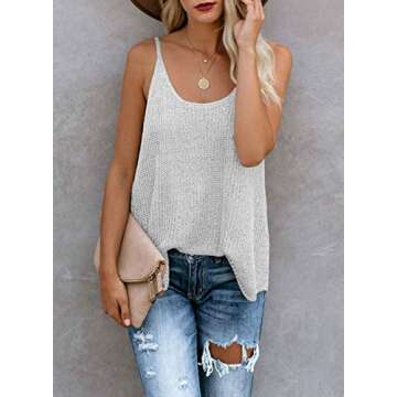 HUUSA Sexy Flowy Tank Tops for Women Summer Fashion Casual Loose Ribbed Knit Sleeveless Cami Shirts Cute Elegant Top M White