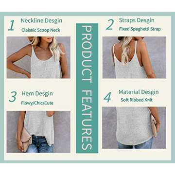 HUUSA Sexy Flowy Tank Tops for Women Summer Fashion Casual Loose Ribbed Knit Sleeveless Cami Shirts Cute Elegant Top M White