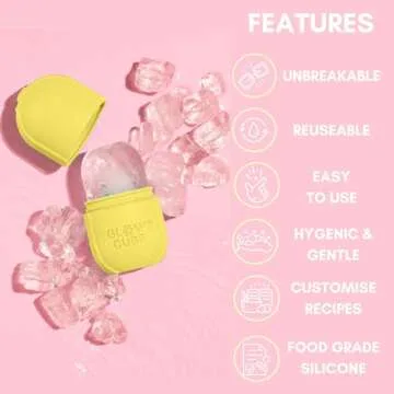 Glow Cube Ice Roller For Face Eyes and Neck To Brighten Skin & Enhance Your Natural Glow/Reusable Facial Tool to Tighten & Tone Skin & De-Puff The Eye Area (Pastel Yellow)