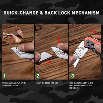 edcfans Folding Utility Knife: 5 Blades Included, Heavy Duty