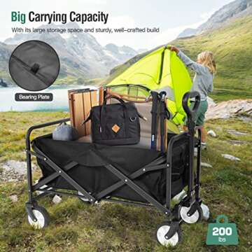 Folding Wagon, Collapsible Beach Wagon Cart,Foldable Grocery with Side Pocket, Large Capacity Heavy ...