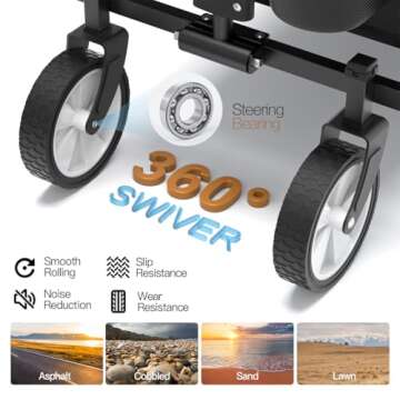 Folding Wagon, Collapsible Beach Wagon Cart,Foldable Grocery with Side Pocket, Large Capacity Heavy Duty Portable Wagon for Camping, Sports, Shopping, Garden and Beach (Black)