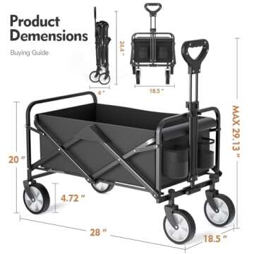Folding Wagon, Collapsible Beach Wagon Cart,Foldable Grocery with Side Pocket, Large Capacity Heavy Duty Portable Wagon for Camping, Sports, Shopping, Garden and Beach (Black)