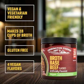 Orrington Farms Vegan Beef Flavored Broth Base, Bring Flavor to Your Favorite Soups & Stews, Gluten Free, Vegetarian Friendly, Easy-to-Use, 6oz Jar