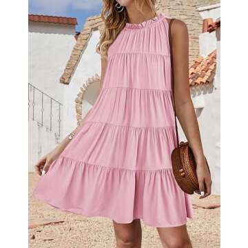 Okiwam Womens Summer Dresses 2025 Halter Sleeveless A Line Tiered Swing Sundress Casual Beach Vacati...