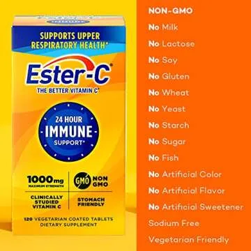 Ester-C Vitamin C 1000 mg Coated Tablets, Immune System Booster, Stomach-Friendly Supplement, 120 Count