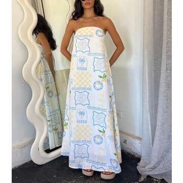 Elegant ROAONOCOMO Women Strapless Maxi Beach Dress