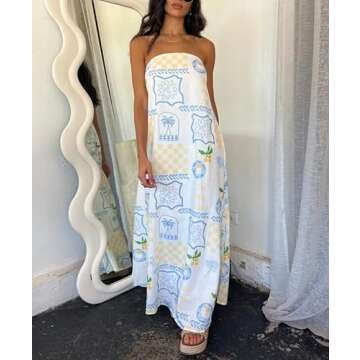 Elegant ROAONOCOMO Women Strapless Maxi Beach Dress