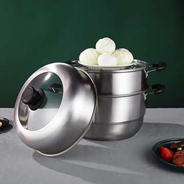 Beeiee Steamer for cooking,Steamer pot,9 Quart,Steamer cookware,Vegetable steamer,Dumpling steamer,Veggie steamer,Food Steamer,Cooking steamer,Egg steamer,Stainless steel