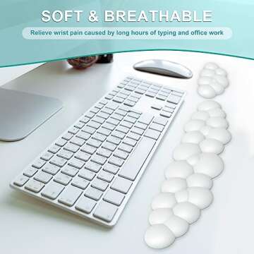 Cloud Keyboard Wrist Rest, PU Leather Memory Foam Cloud Wrist Rest for Computer Keyboard, Ergonomic Mouse Wrist Rest and Keyboard Pad for Gaming, Office, Computer, Pain Relief, Easy Typing, White
