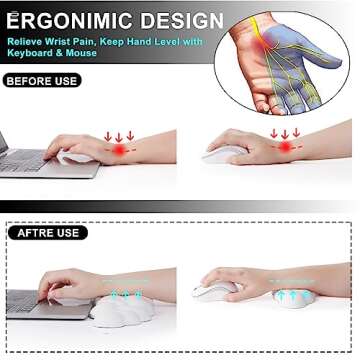 Cloud Keyboard Wrist Rest, PU Leather Memory Foam Cloud Wrist Rest for Computer Keyboard, Ergonomic Mouse Wrist Rest and Keyboard Pad for Gaming, Office, Computer, Pain Relief, Easy Typing, White