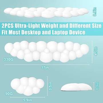 Cloud Keyboard Wrist Rest, PU Leather Memory Foam Cloud Wrist Rest for Computer Keyboard, Ergonomic Mouse Wrist Rest and Keyboard Pad for Gaming, Office, Computer, Pain Relief, Easy Typing, White