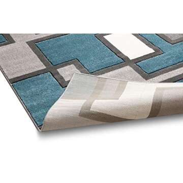 Well Woven Uptown Squares Blue & Grey Modern Area Rug (6'7" x 9'3") Geometric Casual Hand Carved Easy to Clean Stain Fade Resistant Abstract Boxes Contemporary Thick Soft Plush Living Dining Room Rug