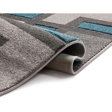 Well Woven Uptown Squares Blue & Grey Modern Area Rug (6'7" x 9'3") Geometric Casual Hand Carved Easy to Clean Stain Fade Resistant Abstract Boxes Contemporary Thick Soft Plush Living Dining Room Rug