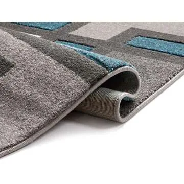 Well Woven Uptown Squares Blue & Grey Modern Area Rug (6'7" x 9'3") Geometric Casual Hand Carved Easy to Clean Stain Fade Resistant Abstract Boxes Contemporary Thick Soft Plush Living Dining Room Rug