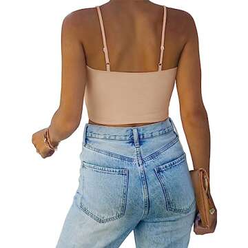 REORIA Women's Summer Sexy Casual Deep Scoop Neck Double Lined Adjustable Spaghetti Strap Cami Camis...