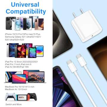 iPhone 16 Charger Fast Charging,20W USB C Fast Charger for iPhone 16/15/Plus/Pro Max, iPad Pro 12.9/11 inch, iPad Air 5th/4th, iPad 10th, 2Pack Type C Wall Charger Block with 6FT Long USB C to C Cable