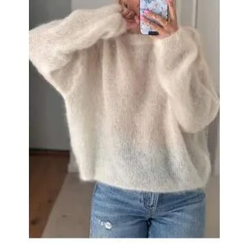 Antnation Womens Soft Fuzzy Knit Sweater Oversized Cozy Pullover Jumper Long Sleeve Casual Crewneck Sweater(White-S)