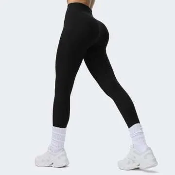 Aoxjox High Waisted Workout Breeze Leggings for Women Tummy Control Buttery Soft Yoga Pants 28" (Black, Medium)