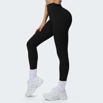 Aoxjox High Waisted Workout Breeze Leggings for Women Tummy Control Buttery Soft Yoga Pants 28" (Black, Medium)