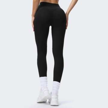 Aoxjox High Waisted Workout Breeze Leggings for Women Tummy Control Buttery Soft Yoga Pants 28" (Black, Medium)