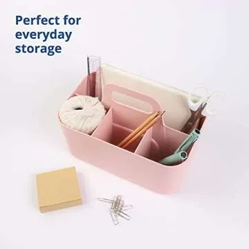 BLUE GINKGO Stackable Organizer Caddy – Korean-Made Portable Tote for Bathroom, Office, Crafts, or School Supplies (Rectangle, Pink)