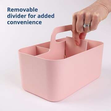 BLUE GINKGO Stackable Organizer Caddy – Korean-Made Portable Tote for Bathroom, Office, Crafts, or School Supplies (Rectangle, Pink)