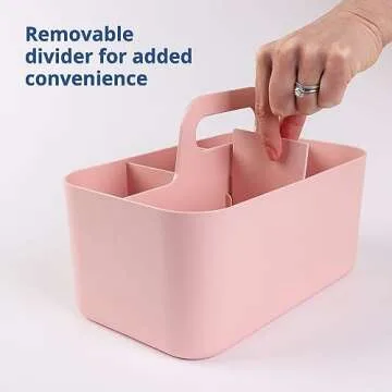 BLUE GINKGO Stackable Organizer Caddy – Korean-Made Portable Tote for Bathroom, Office, Crafts, or School Supplies (Rectangle, Pink)