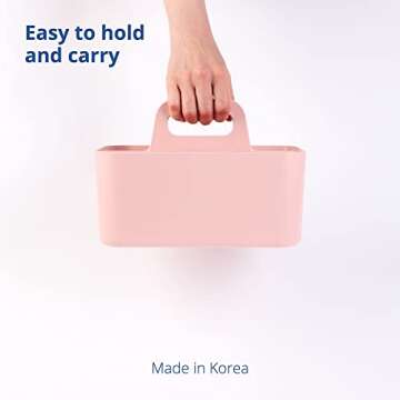 BLUE GINKGO Stackable Organizer Caddy – Korean-Made Portable Tote for Bathroom, Office, Crafts, or School Supplies (Rectangle, Pink)