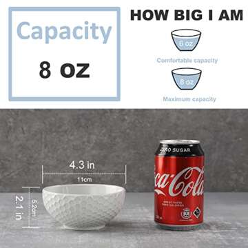 Buyajuju White Porcelain Small Bowls, 4.3 inch Honeycomb Grids Bowls for Ice Cream Yogurt Dessert Fr...