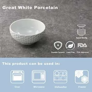 Buyajuju White Porcelain Small Bowls, 4.3 inch Honeycomb Grids Bowls for Ice Cream Yogurt Dessert Fruits 8 Ounce Bowl Set for Food Prep Rice Small Sid