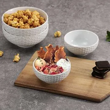 Buyajuju White Porcelain Small Bowls, 4.3 inch Honeycomb Grids Bowls for Ice Cream Yogurt Dessert Fruits 8 Ounce Bowl Set for Food Prep Rice Small Sid